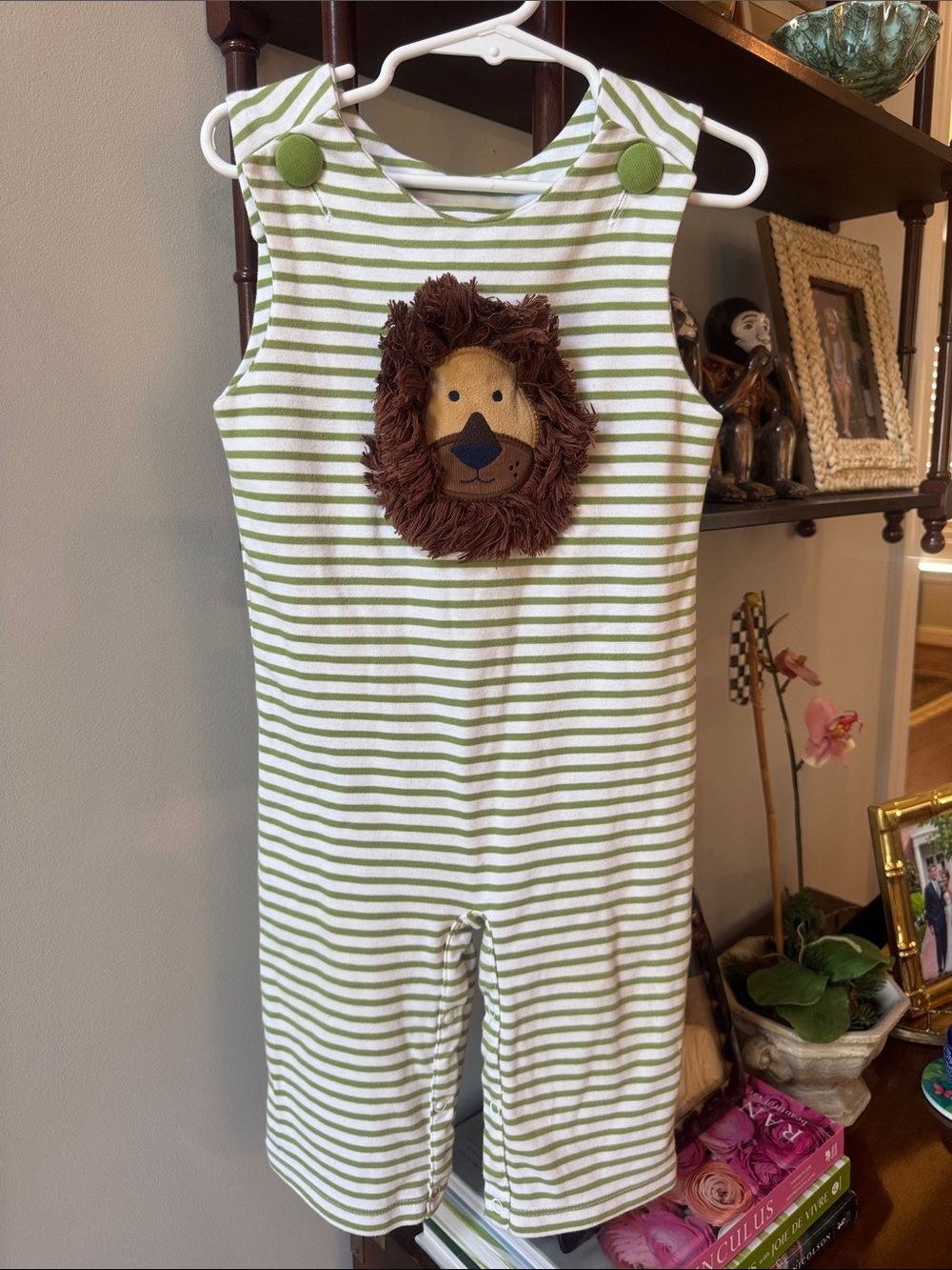 Green Striped Lion Applique Baby One-Piece Bodysuit